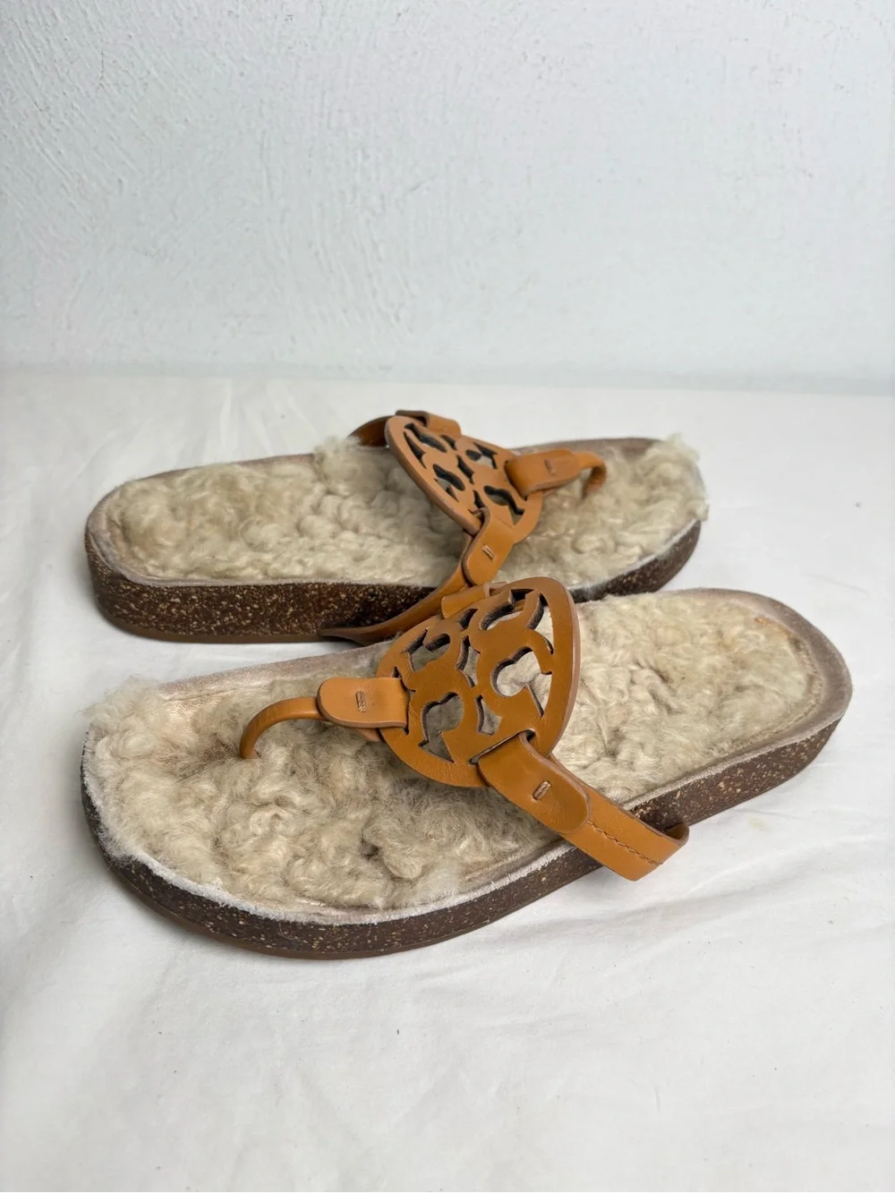 TORY BURCH Miller Cloud Shearling Leather Sandal Caramel/Buttermilk 6